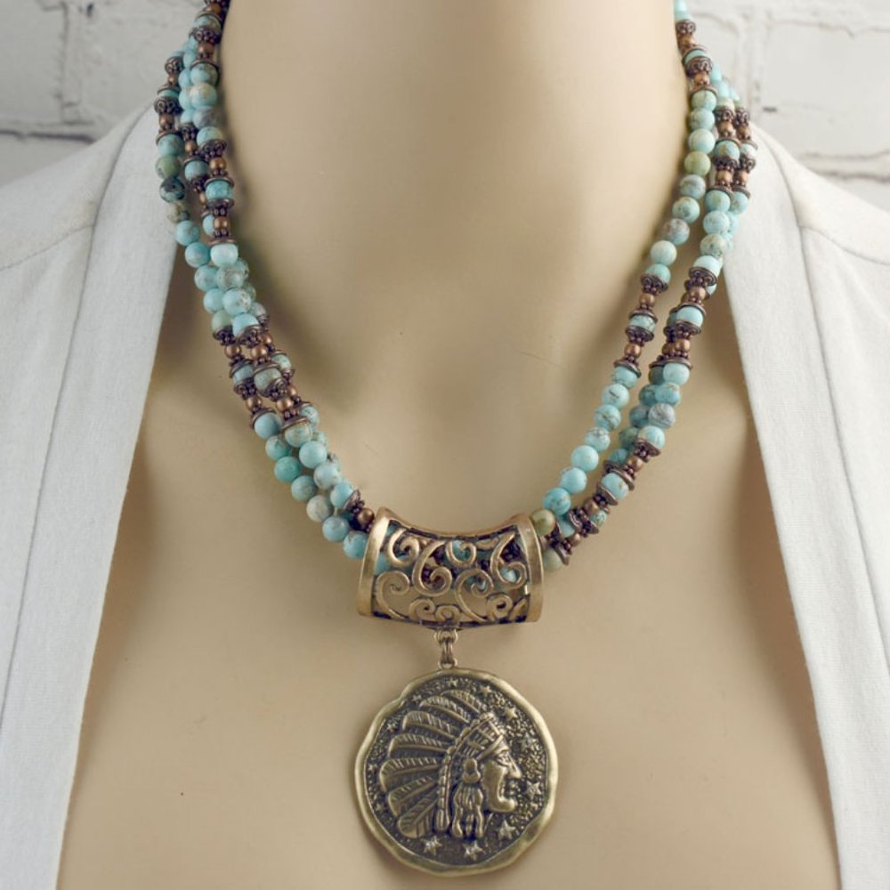 Turquoise Native American Chief Necklace Set